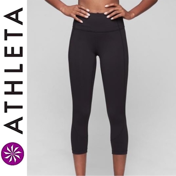 Athleta Salutation Yoga Capri Powervita Crop Leggings Tights 591383 Black M - Picture 2 of 11